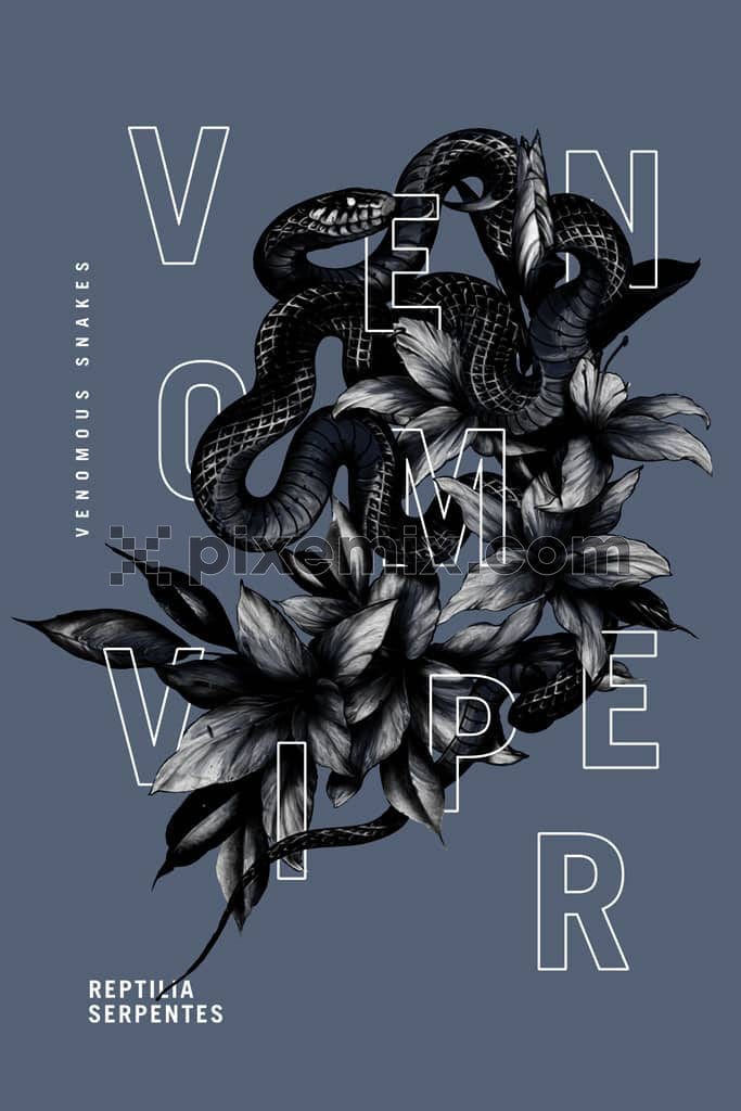 Monochrome snake and leaf product graphic