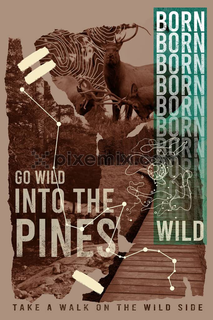 Photomanipulation inspired wild animal with typographic product graphic
