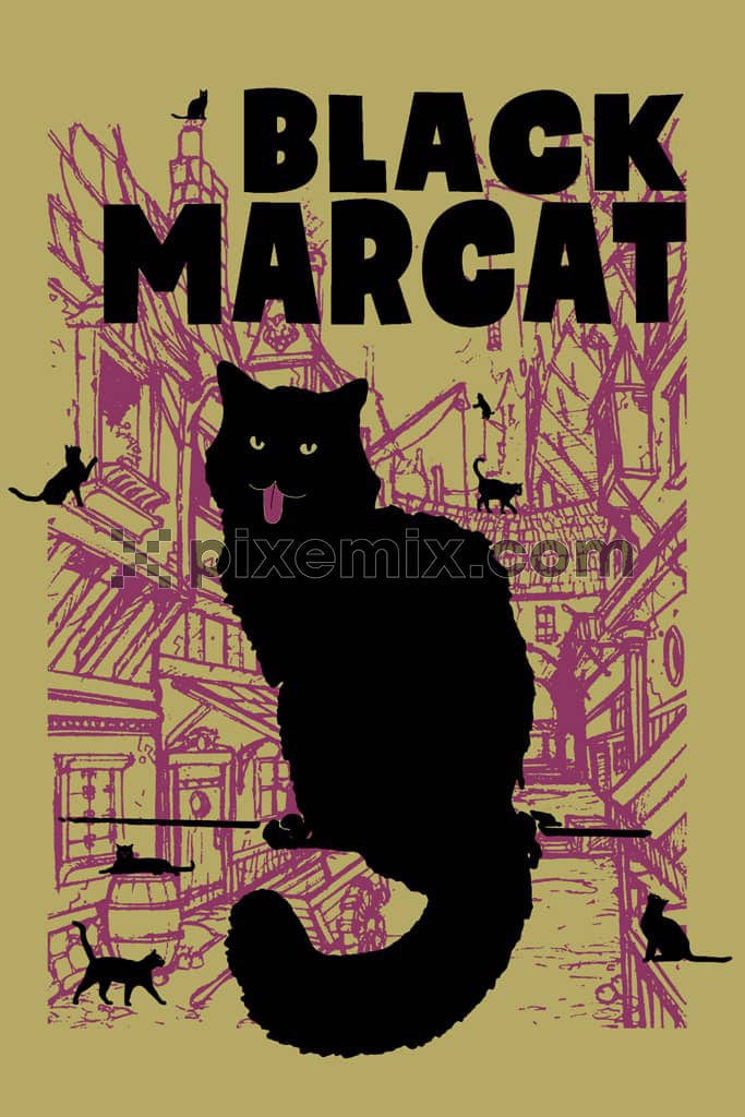 Doodleart inspired black marcat product graphic