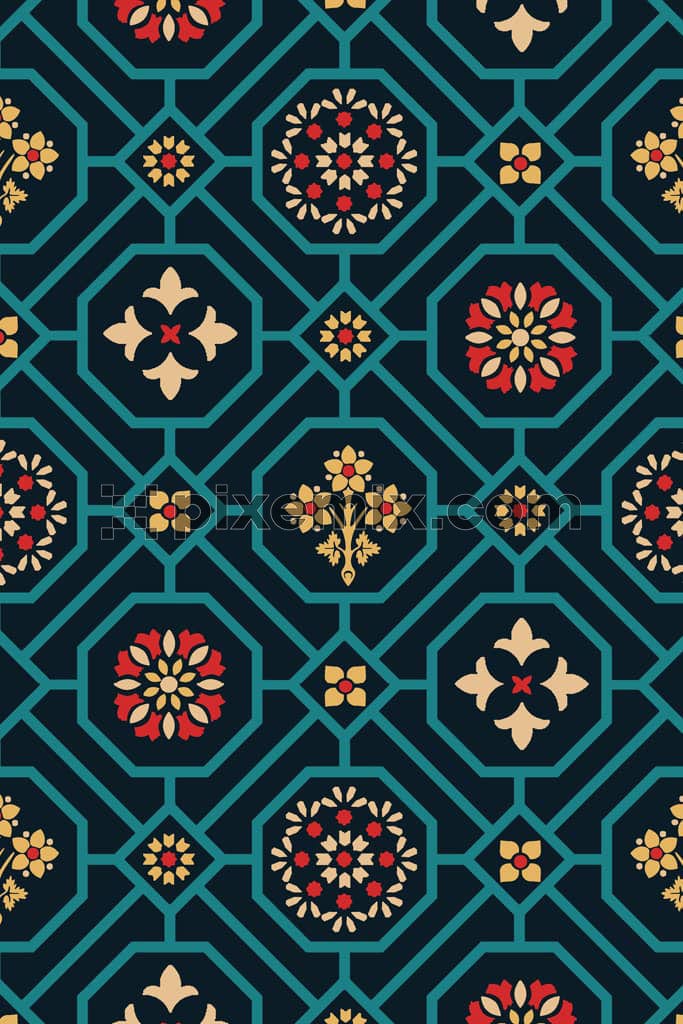 Florals and leaf product graphic with seamless repeat pattern