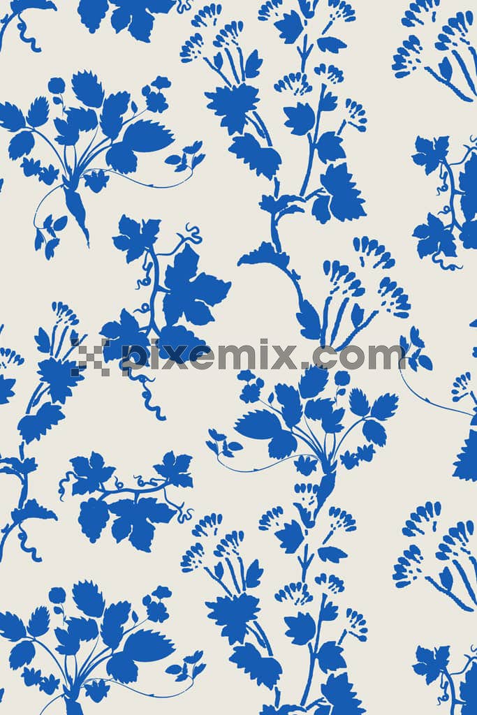 Doodleart florals and leaf product graphic with seamless repeat pattern