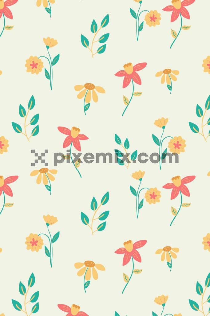 Florals and leaf product graphic with seamless repeat pattern
