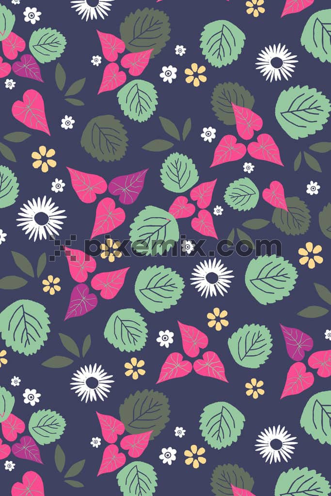 Vector florals and leaf product graphic with seamless repeat pattern