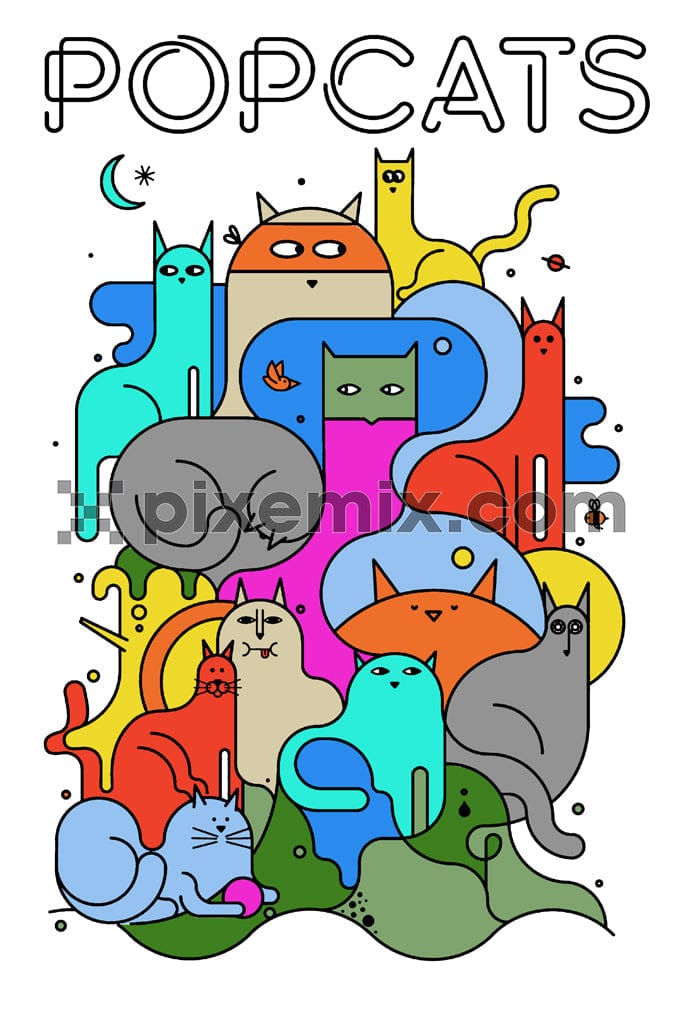 Popart inspired cartoon cat product graphic