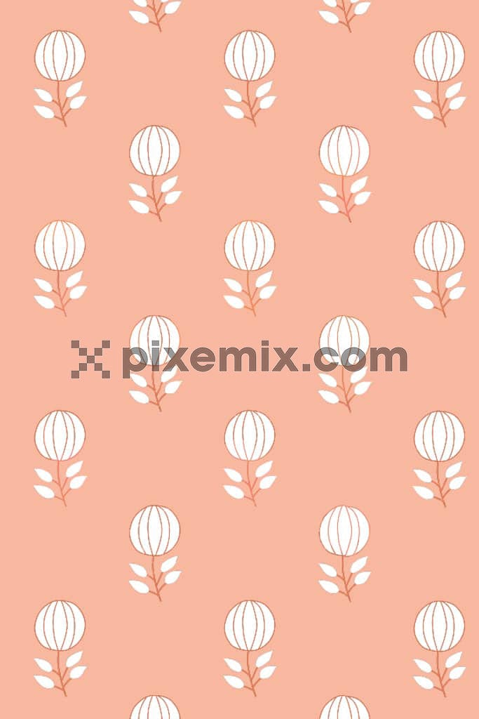 Doodle art florals and leaf product graphic with seamless repeat pattern