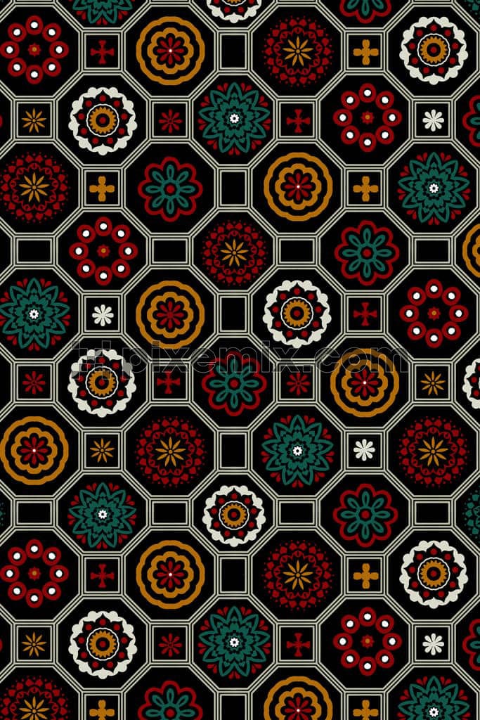 Abstract geometric shape and mandala product graphic with seamless repeat pattern
