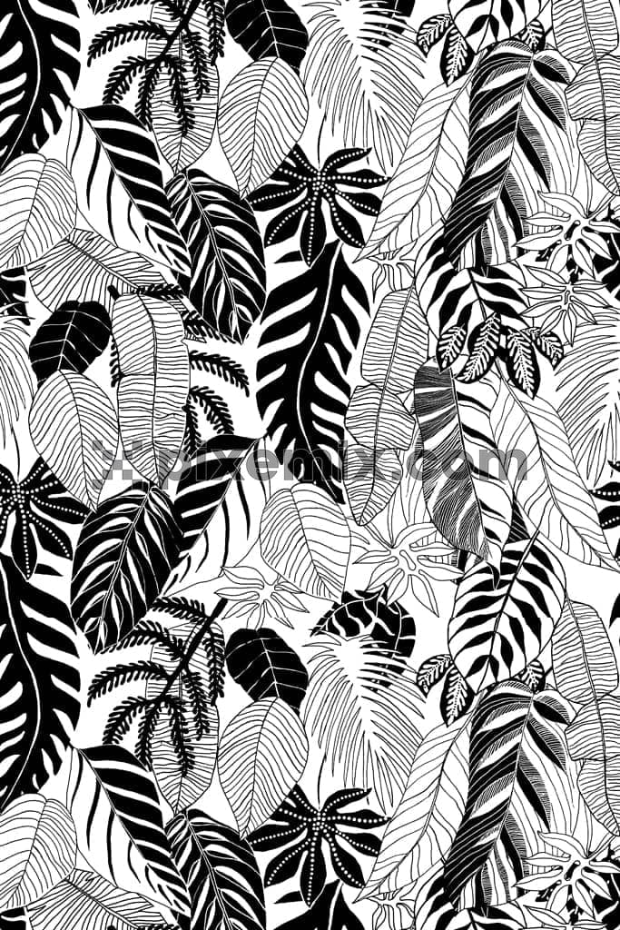 Lineart inspired monochrome leaves product graphic