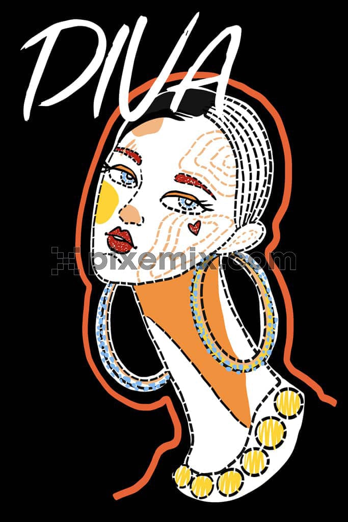 Cartoon girl and typography product graphic