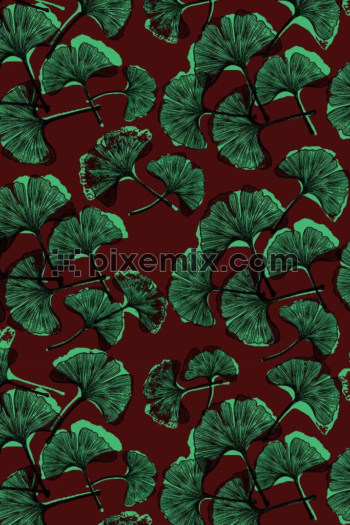 Abstract ginkgo leaf product graphic with seamless repeat pattern