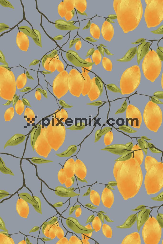 Lemon and leaf product graphic with seamless repeat pattern