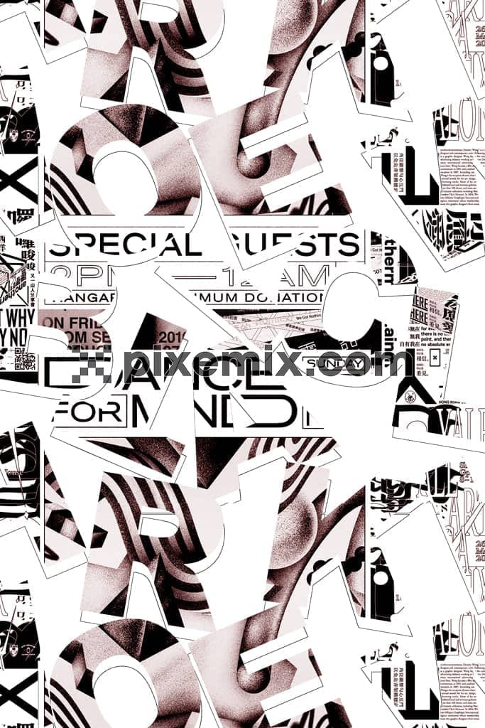 Abstract typographic product graphic with seamless repeat pattern