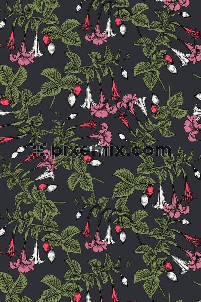 Tropical leaf and florals product graphic with seamless repeat pattern