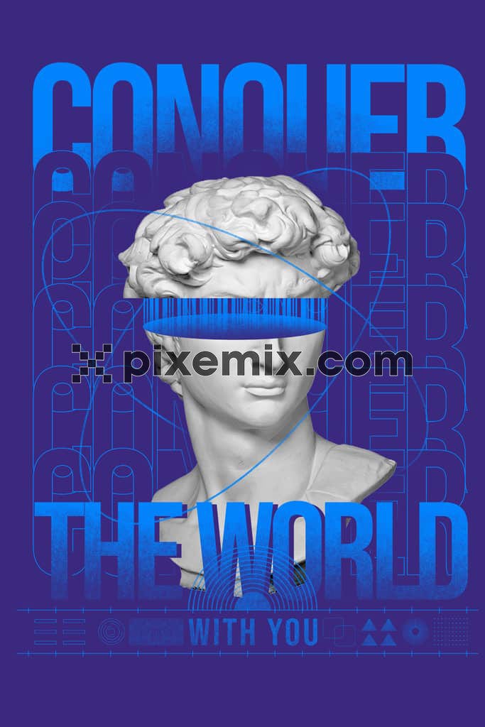 Photomanipulation inspired greek statue and typography product graphic