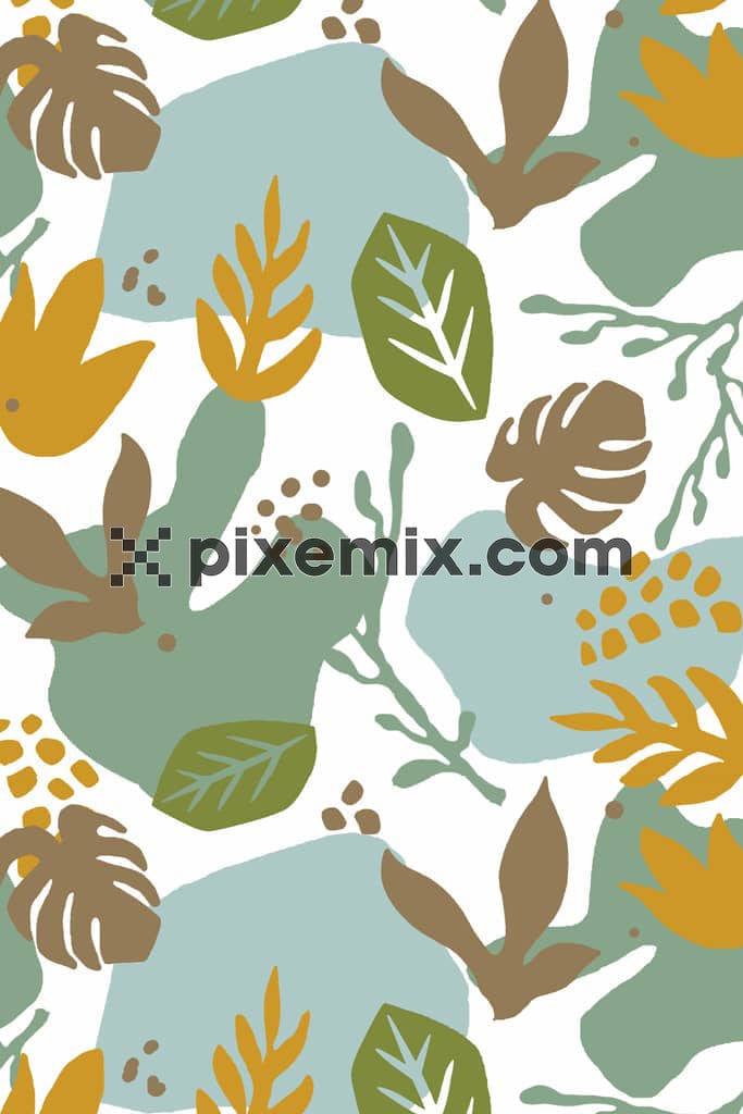 Abstract leaf and geometric shape product graphic with seamless repeat pattern