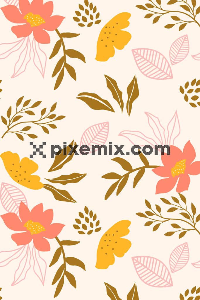 Floral and leaf product graphic with seamless repeat pattern