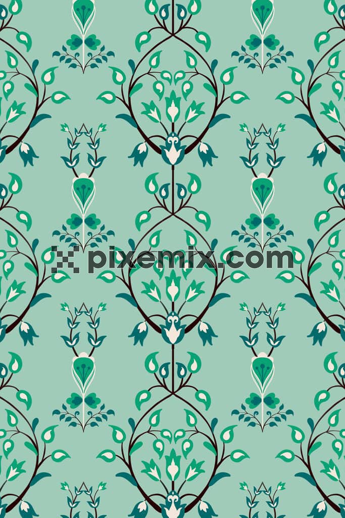 Vector floral and leaf product graphic with seamless repeat pattern