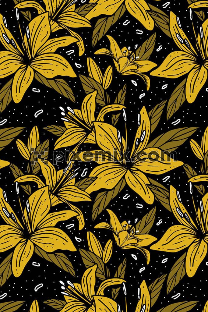 Digital floral and leaf product graphic wioth seamless repeat pattern