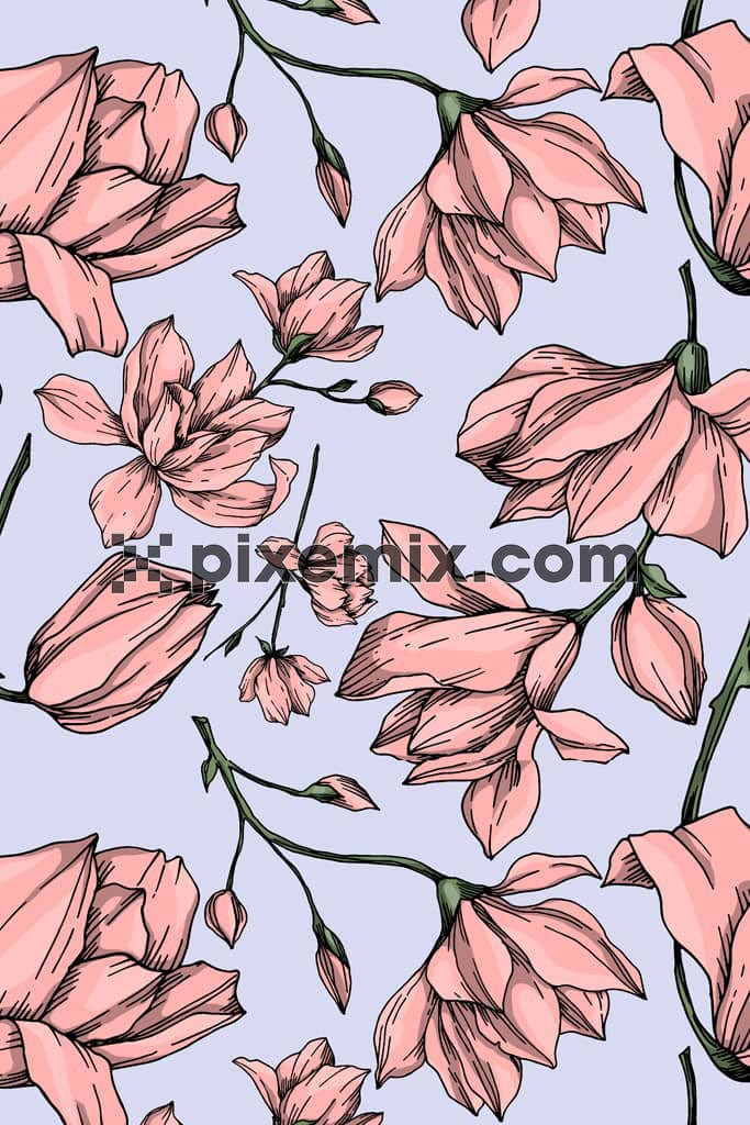 Digital floral product graphic with seamless repeat pattern