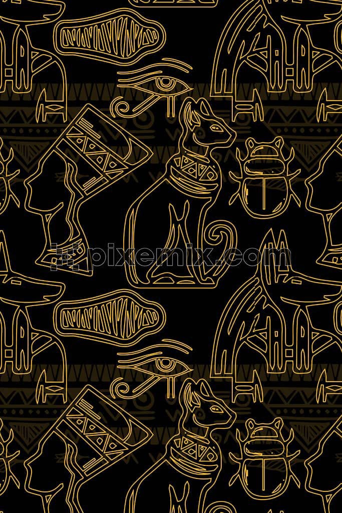 Mythology inspired Egyptian god product graphic with seamless repeat pattern