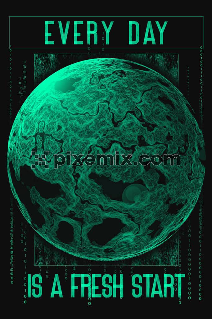Digital art inspired planet with typography product graphic