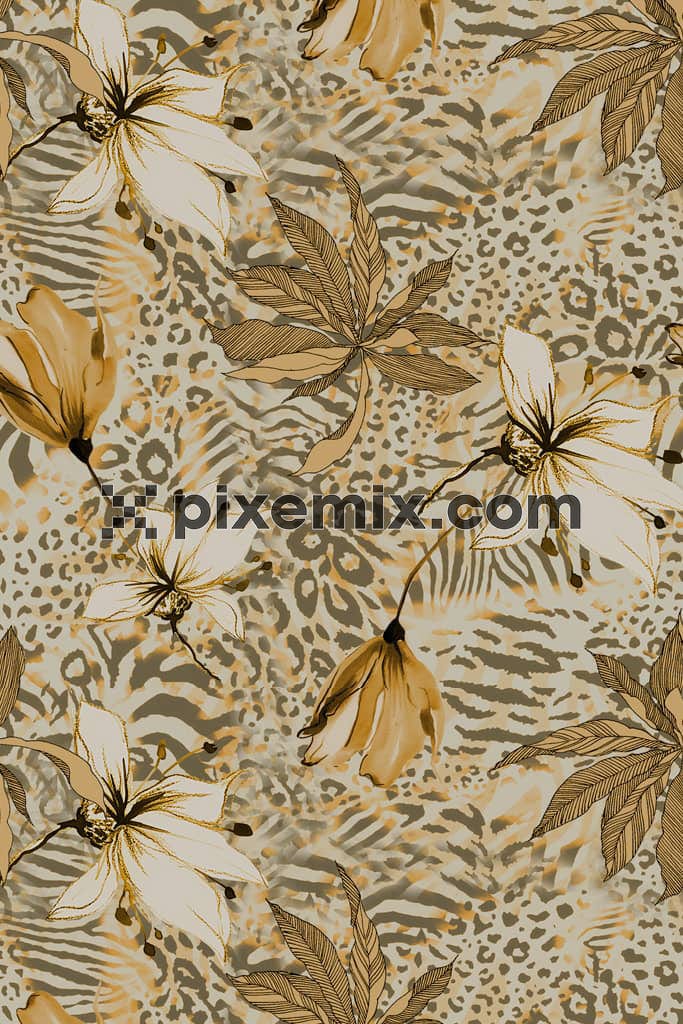 Abstract animal skin and leaf product graphic with seamless repeat pattern