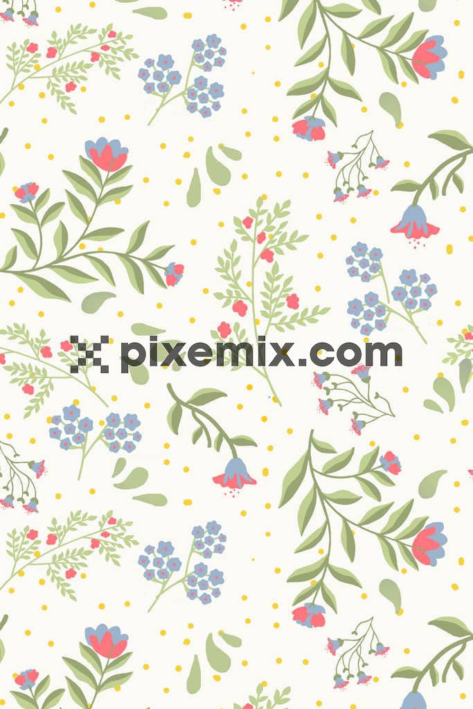 Doodle florals and leaf product graphy with seamless repeat pattern