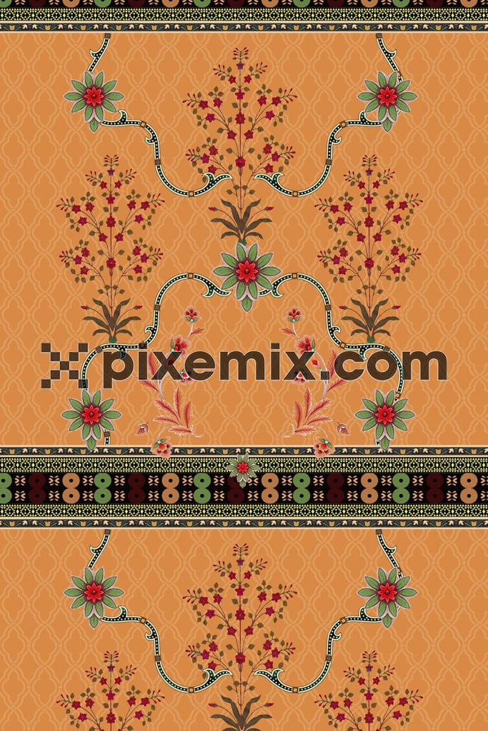 Paisley and floral art product graphic with seamless repeat pattern