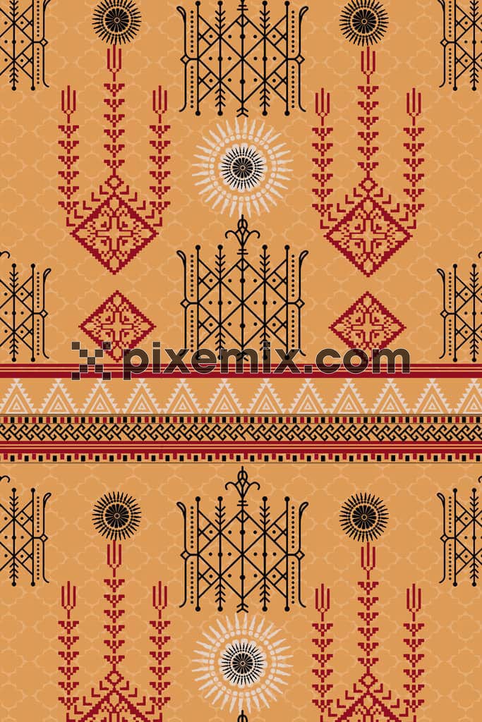 Tribal art inspired product graphic with seamless repeat pattern