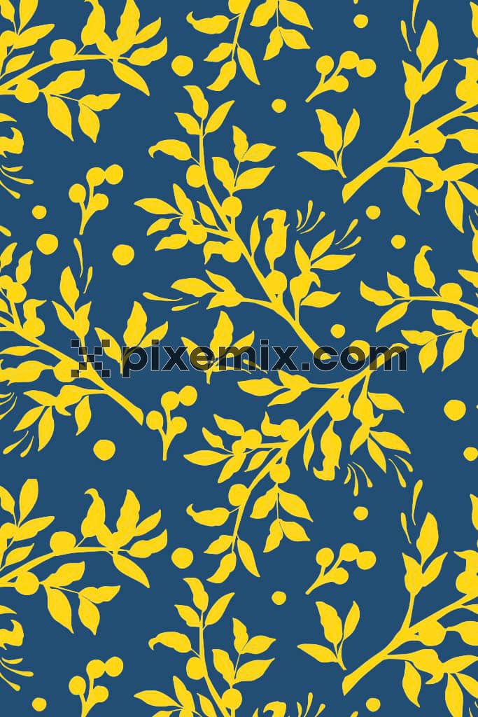 Doodle leaf and fruits product graphic with seamless repeat pattern