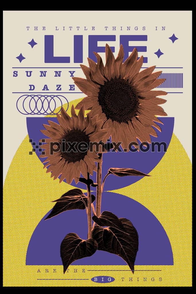 Monochrome sunflower wirh typography product graphic