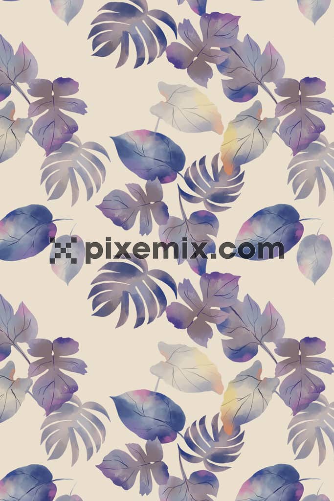 Watercolor leaves product graphic with seamless repeat pattern