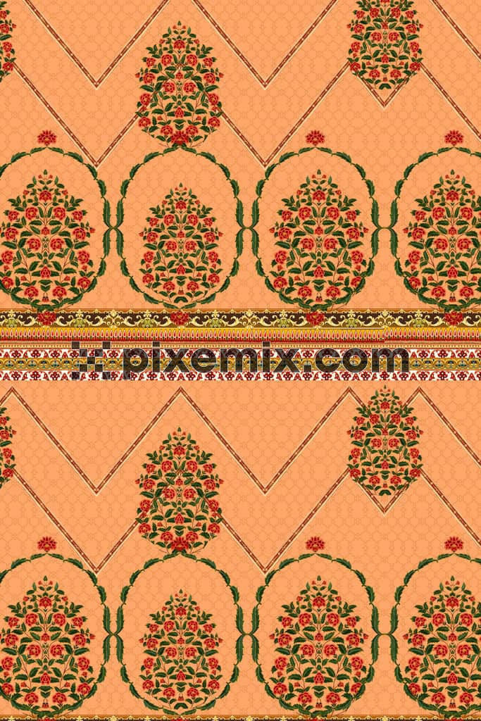 Ethnic florals product graphic with seamless repeat pattern