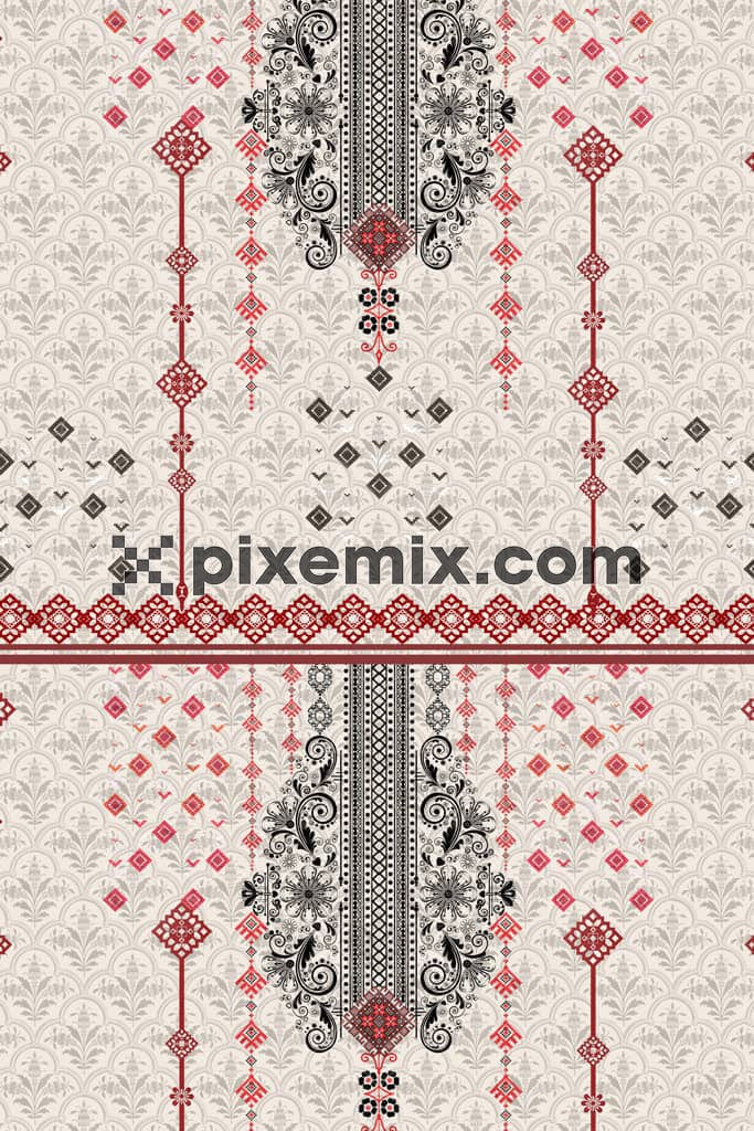Paisley floral art product graphic with seamless repeat pattern