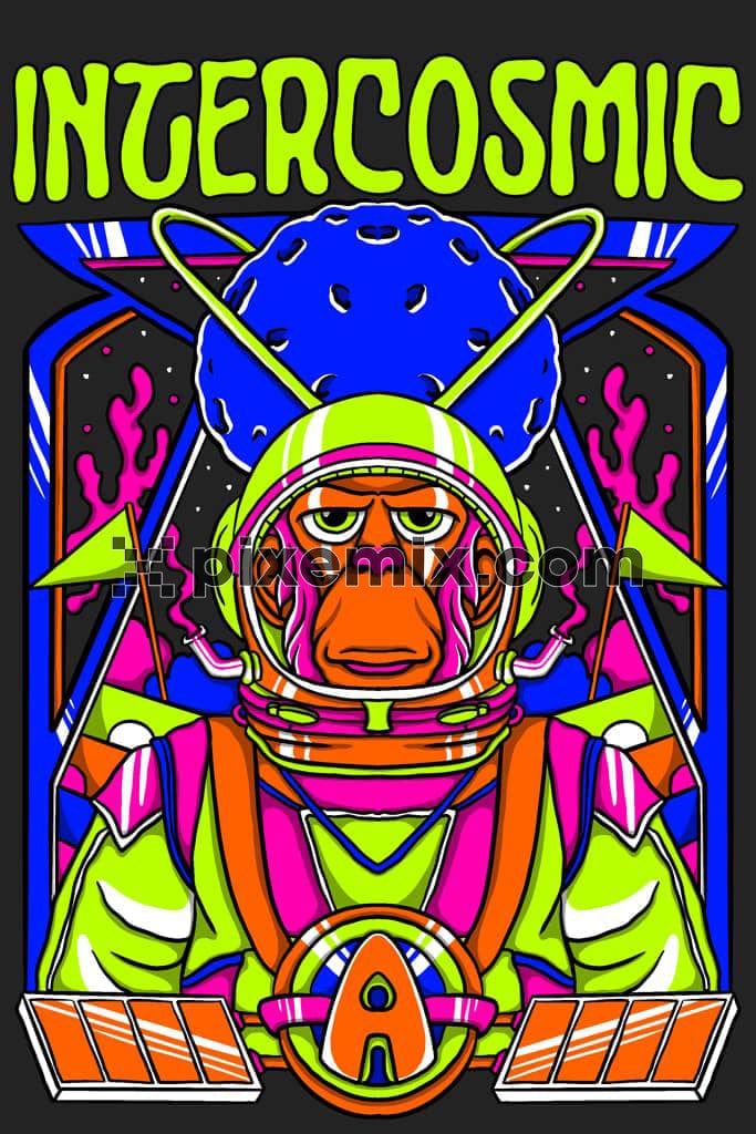 Pop art inspired astronaut monkey product graphic