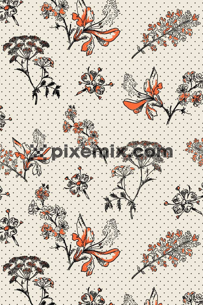 Abstract florals and doted product graphic with seamless repeat pattern
