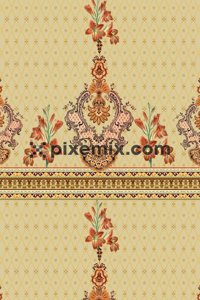 Paisley and florals product graphic with seamless repeat pattern