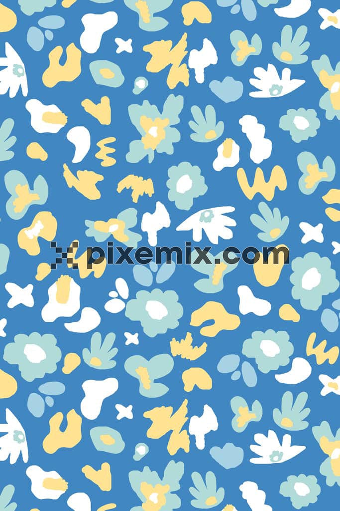 Doodle florals product graphic with seamless repeat pattern