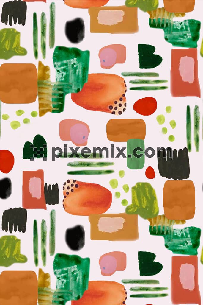 Watercolor inspired abstract geometric shapes product graphic with seamless repeat pattern