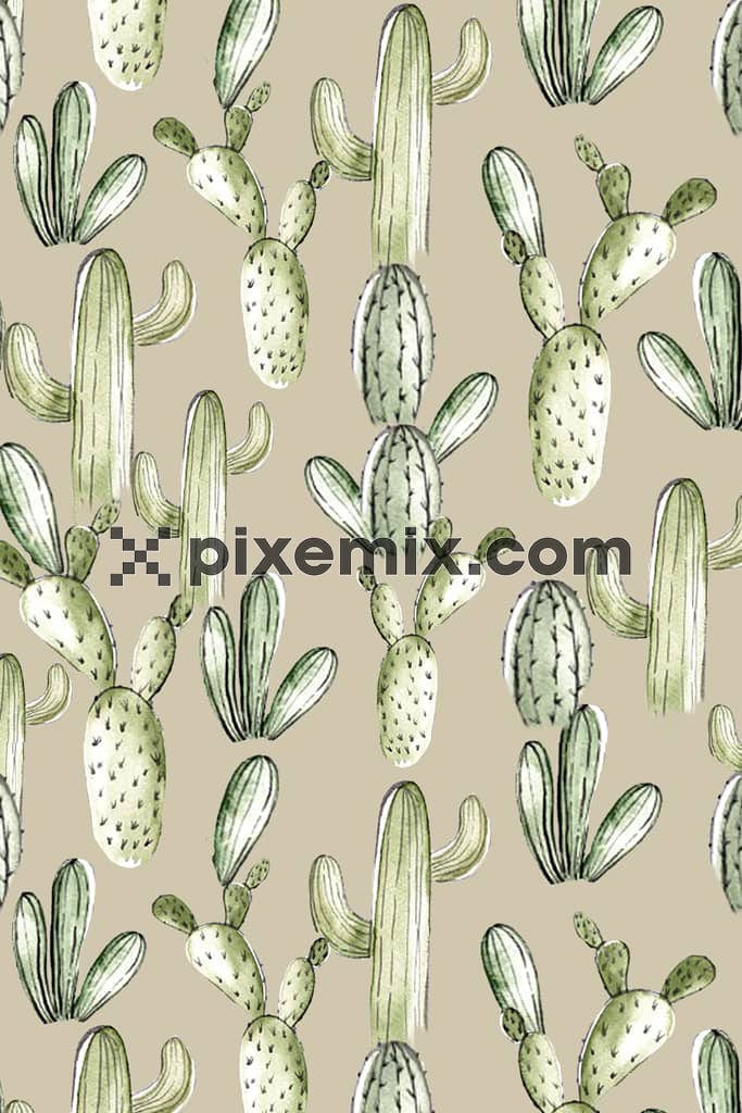 Desert inspired watercolor mushroom product graphic with seamless repeat pattern
