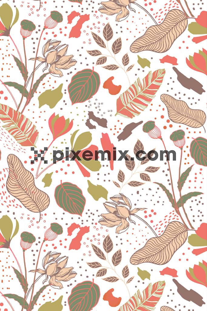 Doodle florals and lead product graphic with seamless repeat pattern