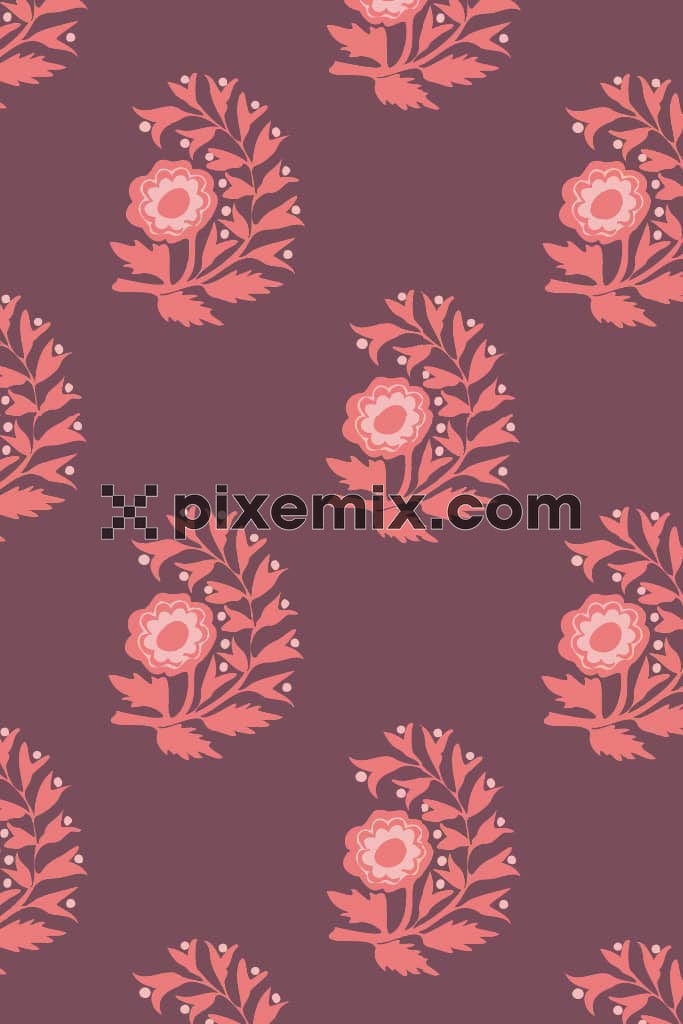 Vector florals and leaf product graphic with seamless repeat pattern