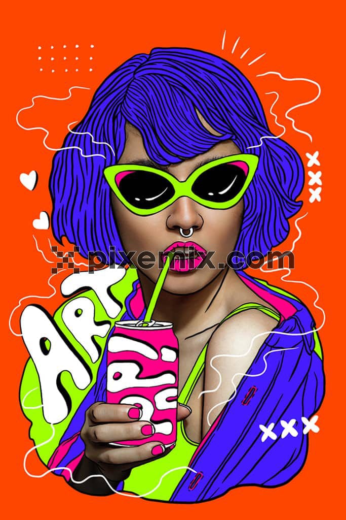 Photomanipulation inspired pop girl product graphic