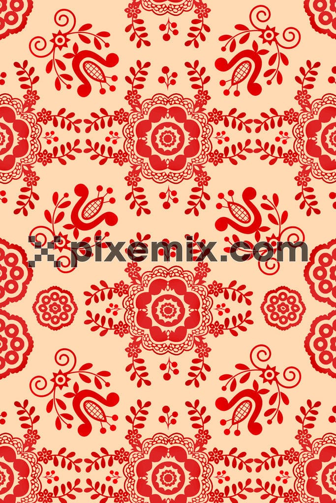 Doodle art inspired florals and leaf product graphic seamless repeat pattern