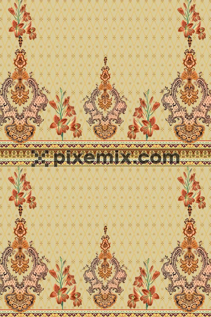 Paisley and florals art product grapphic with seamless repeat pattern