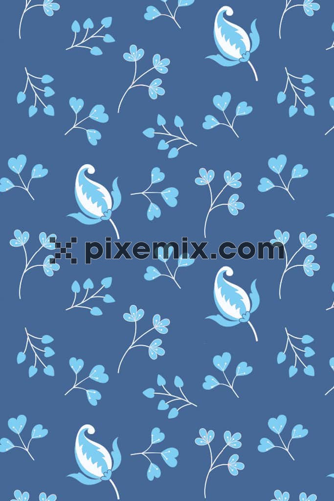 Paisley florals and leaf product graphic with seamless repeat pattern