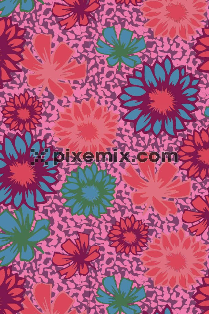 Abstract animal skin and florals product graphic with seamless repeat pattern