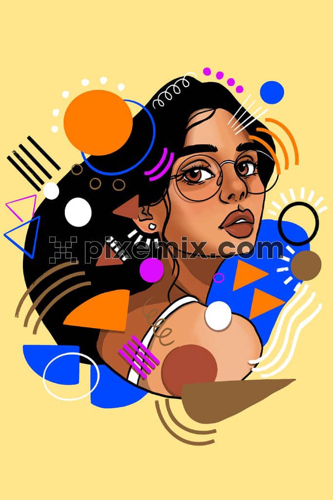 Doodle girl and abstract shape product graphic