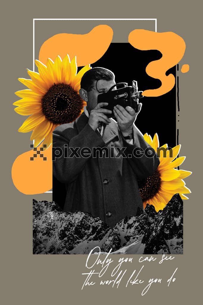 Photomanipulation inspired mountain florals product graphic