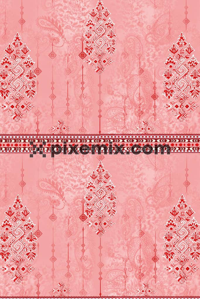 Watercolor paisley florals product graphic with seamless repeat pattern
