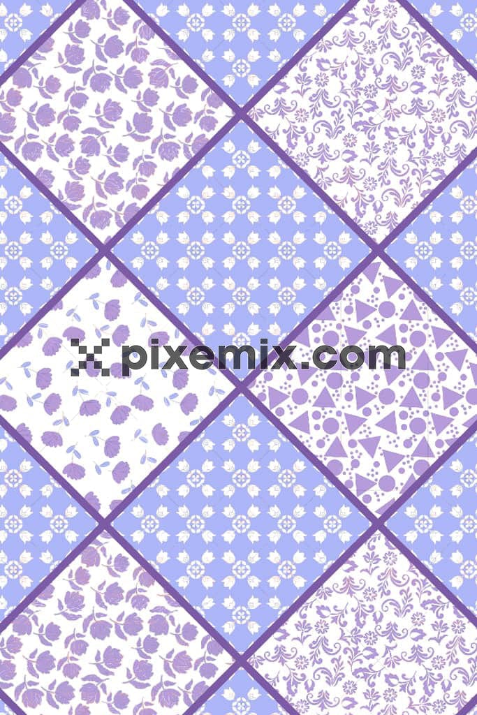 Abstract florals and shape product graphic with seamless repeat pattern
